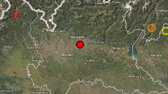 Земетресение с магнитуд 4,4 разтърси Северна Италия