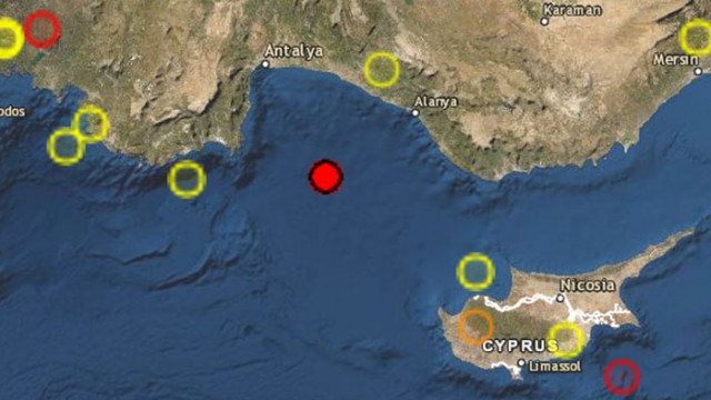 Земетресение с магнитуд 5 3 е било регистрирано в Средиземно море