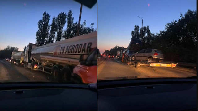 Два камиона и автобус се сблъскаха край „Дунав мост”