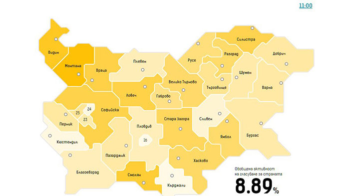 Избирателната активност към 11 часа е 8.89%