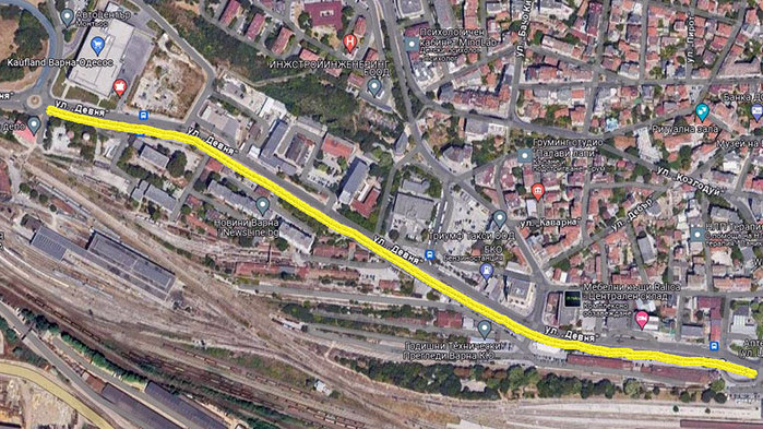 Ремонт по ул. "Девня" пред ЖП гарата във Варна променя началната спирка на автобусни линии