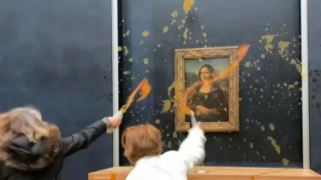 Протестиращи хвърлиха супа върху бронираното стъкло на картината на Мона
