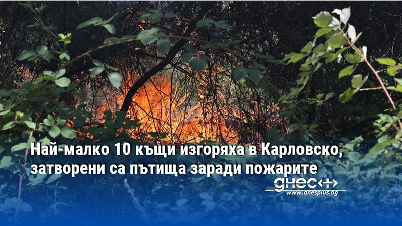 Най-малко 10 къщи изгоряха в Карловско, затворени са пътища заради пожарите