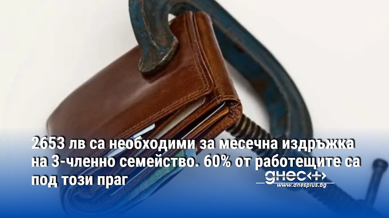 2653 лв са необходими за месечна издръжка на 3-членно семейство. 60% от работещите са под този праг