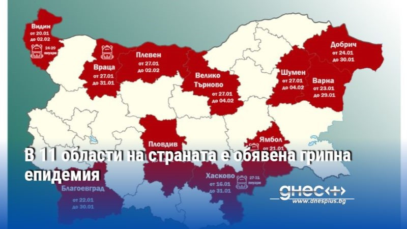 В 11 области на страната е обявена грипна епидемия
