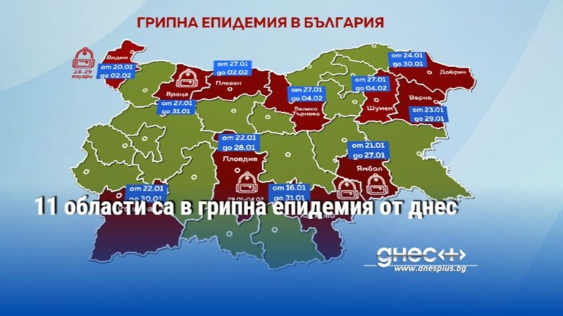 11 области са в грипна епидемия от днес
