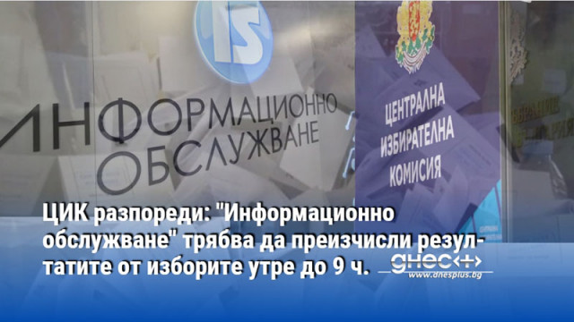 ЦИК разпореди: "Информационно обслужване" да преизчисли резултатите от изборите утре до 9 ч.