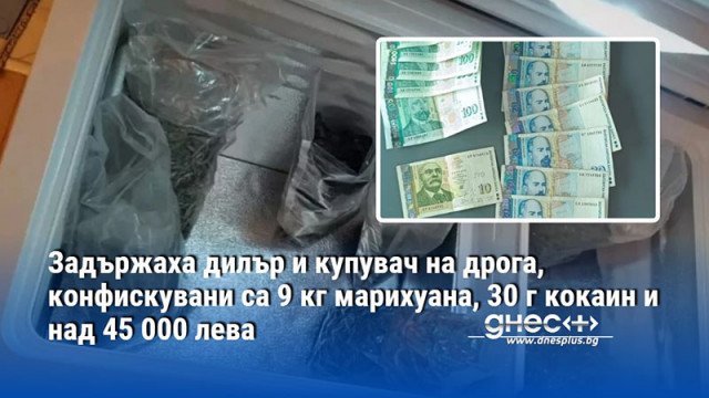 Задържаха дилър и купувач на дрога, конфискувани са 9 кг марихуана, 30 г кокаин и над 45 000 лева