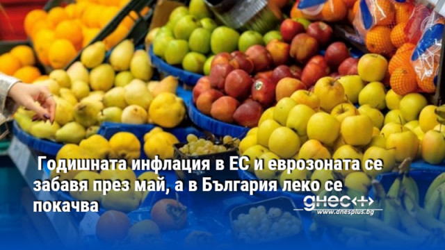Годишната инфлация в ЕС и еврозоната се забавя през май, а в България леко се покачва