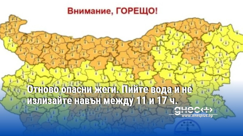Отново опасни жеги. Пийте вода и не излизайте навън между 11 и 17 ч.