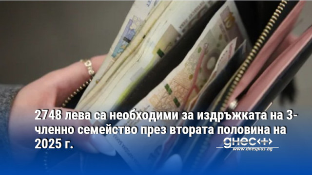 2748 лева са необходими за издръжката на 3-членно семейство през втората половина на 2025 г.