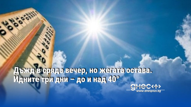 Дъжд в сряда вечер, но жегата остава. Идните три дни – до и над 40°