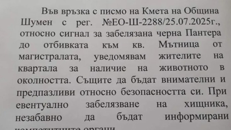 Черният леопард е забелязан до шуменския квартал "Мътница"