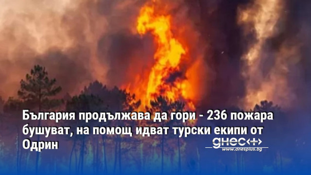 България продължава да гори - 236 пожара бушуват, на помощ идват турски екипи от Одрин