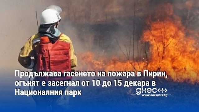 Продължава гасенето на пожара в Пирин, огънят е засегнал от 10 до 15 декара в Националния парк
