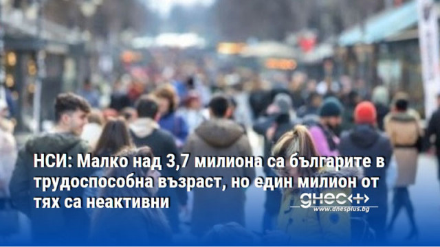 НСИ: Малко над 3,7 милиона са българите в трудоспособна възраст, но един милион от тях са неактивни