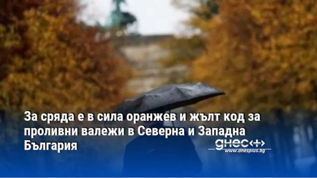 За сряда е в сила оранжев и жълт код за проливни валежи в Северна и Западна България