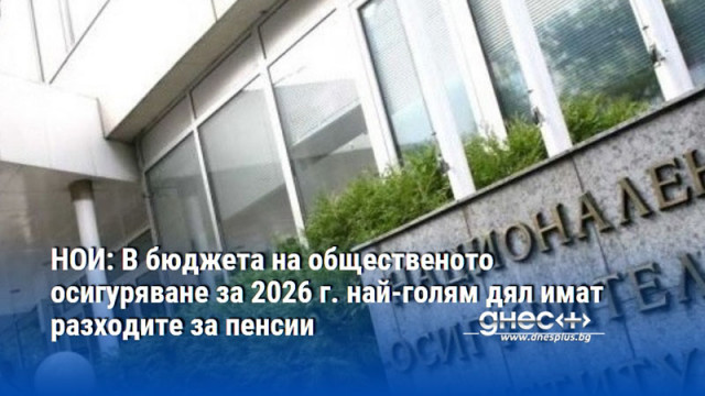 НОИ: В бюджета на общественото осигуряване за 2026 г. най-голям дял имат разходите за пенсии