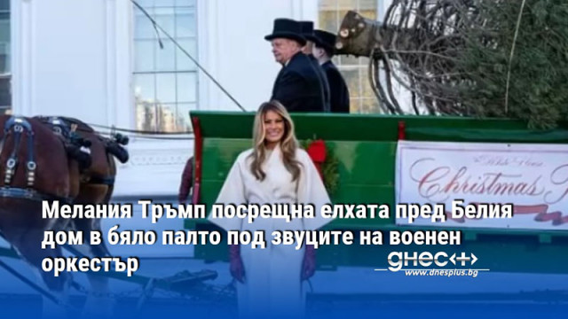 Мелания Тръмп посрещна елхата пред Белия дом в бяло палто под звуците на военен оркестър