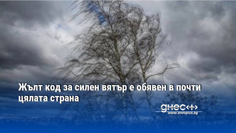 Жълт код за силен вятър е обявен в почти цялата страна