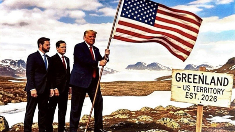 Тръмп се показа как забива американското знаме в Гренландия