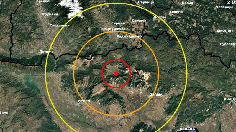 Земетресение от 3,9 по Рихтер на 30 км. от Гоце Делчев