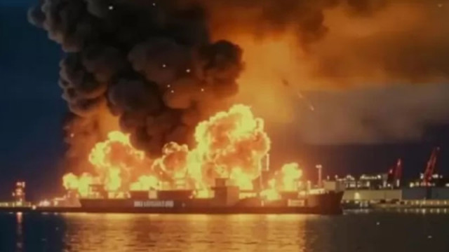 Огнен стълб в морето изненада НАТО - секретен товар бе изпепелен за секунди на пристанището в Одеса