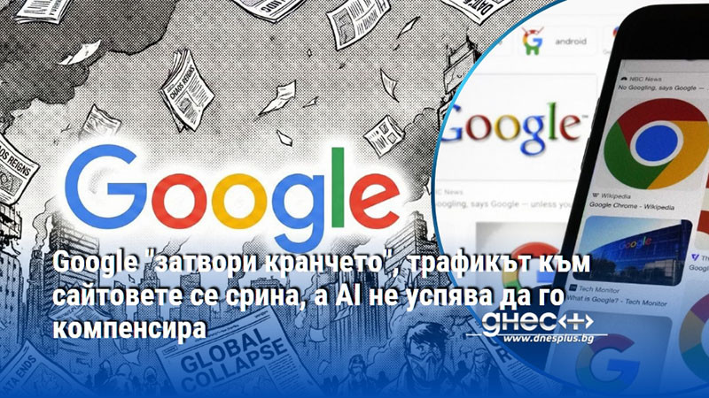 Google "затвори кранчето", трафикът към сайтовете се срина, а AI не успява да го компенсира