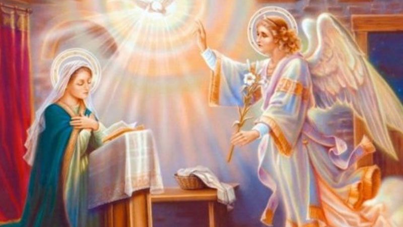 На Благовещение архангел Гавриил съобщава на Дева Мария благата вест, че ще роди Спасителя