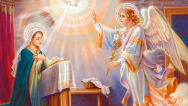 На Благовещение архангел Гавриил съобщава на Дева Мария благата вест, че ще роди Спасителя