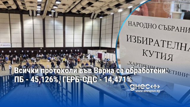 Всички протоколи във Варна са обработени: ПБ - 45,126%, ГЕРБ-СДС - 14,471%