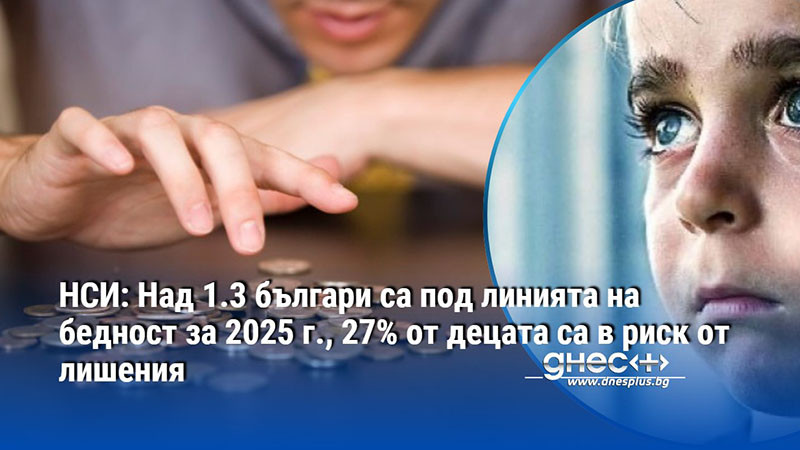 НСИ: Над 1.3 българи са под линията на бедност за 2025 г., 27% от децата са в риск от лишения