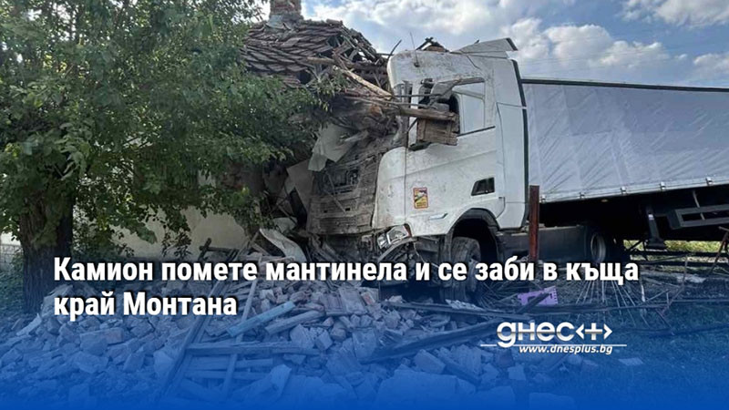 Камион помете мантинела и се заби в къща край Монтана