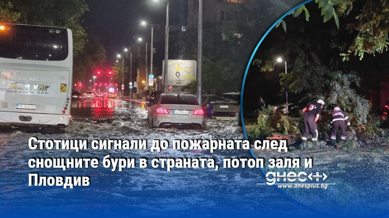 Стотици сигнали до пожарната след снощните бури в страната, потоп заля и Пловдив