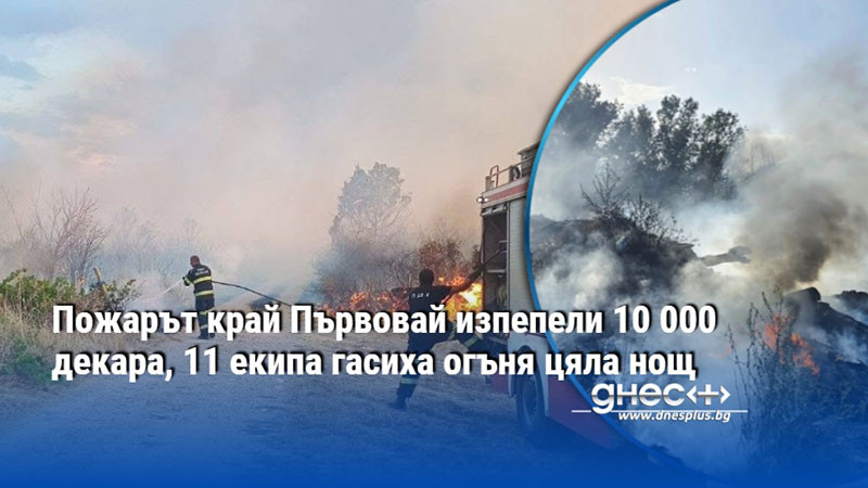 Пожарът край Първовай изпепели 10 000 декара, 11 екипа гасиха огъня цяла нощ