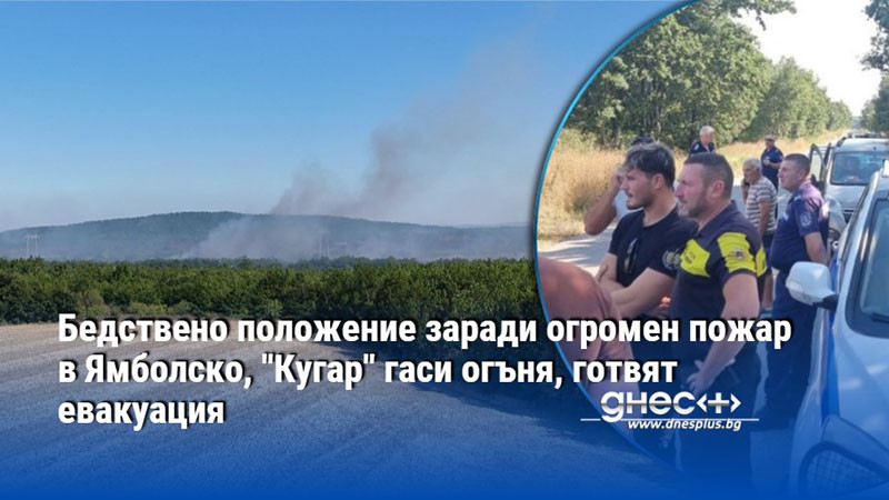 Бедствено положение заради огромен пожар в Ямболско, "Кугар" гаси огъня, готвят евакуация