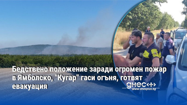 Бедствено положение заради огромен пожар в Ямболско, "Кугар" гаси огъня, готвят евакуация