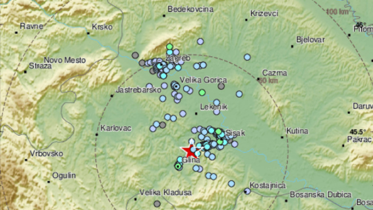 Поредица от пет земетресения в централна Хърватия
